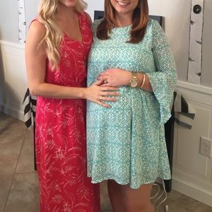 Pink Blush Teal and White Bell Sleeve Dress